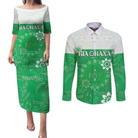 Cook Islands Maori Language Week Couples Matching Puletasi and Long Sleeve Button Shirt Pacific Tapa Pattern