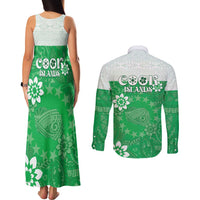 Cook Islands Maori Language Week Couples Matching Tank Maxi Dress and Long Sleeve Button Shirt Pacific Tapa Pattern