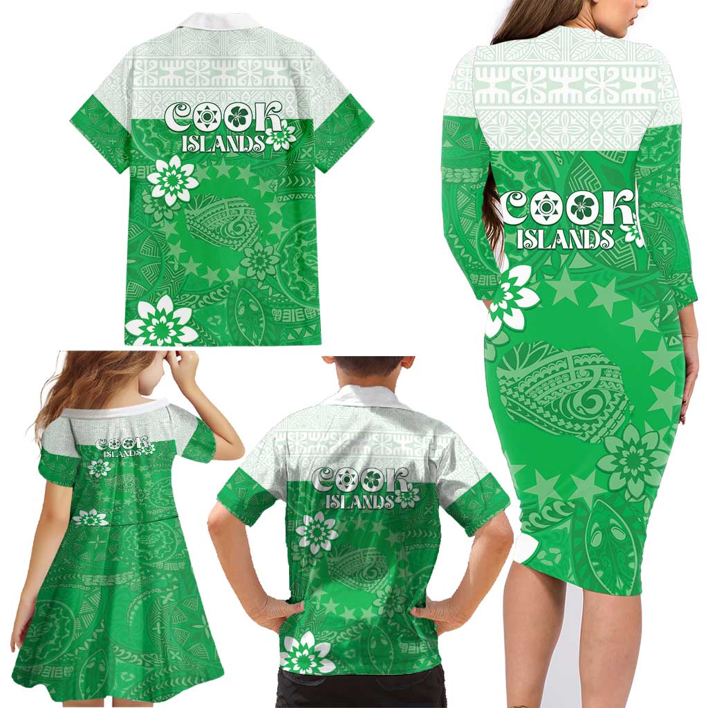 Cook Islands Maori Language Week Family Matching Long Sleeve Bodycon Dress and Hawaiian Shirt Pacific Tapa Pattern