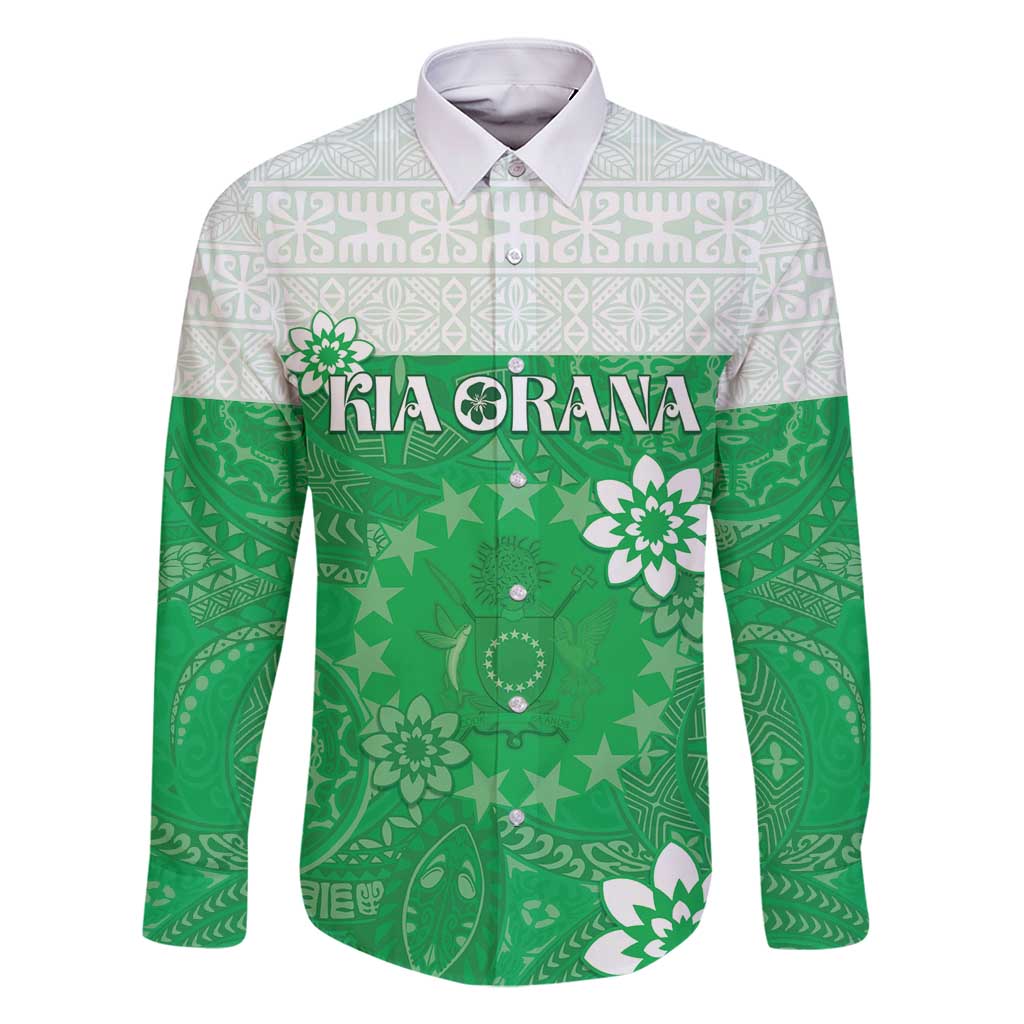 Cook Islands Maori Language Week Family Matching Mermaid Dress and Hawaiian Shirt Pacific Tapa Pattern LT05 Dad's Shirt - Long Sleeve Green - Polynesian Pride