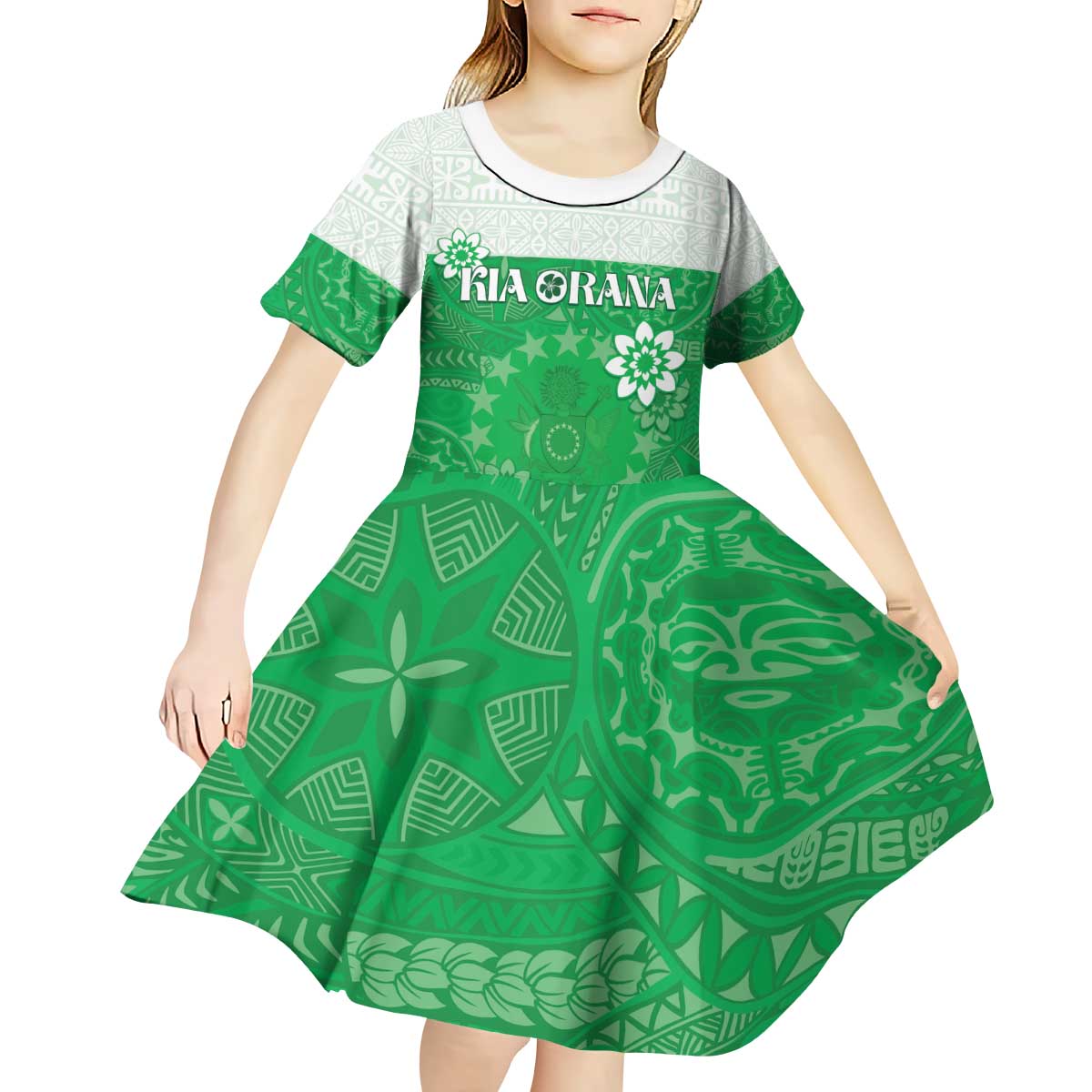 Cook Islands Maori Language Week Kid Short Sleeve Dress Pacific Tapa Pattern