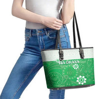 Cook Islands Maori Language Week Leather Tote Bag Pacific Tapa Pattern