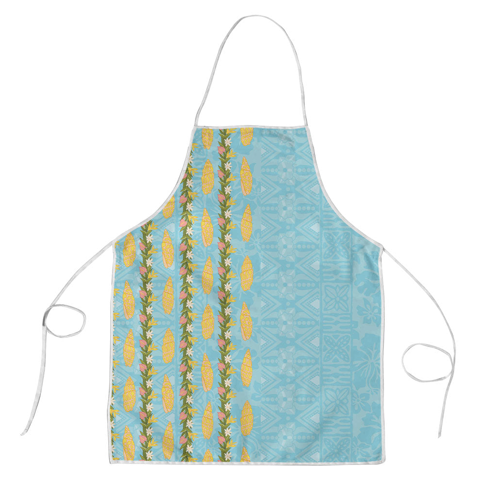 Hawaii Shell Tiare Anthurium Heliconia Lei Apron With Tapa Pattern Baby Blue LT05 Blue - Polynesian Pride