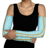 Hawaii Shell Tiare Anthurium Heliconia Lei Arm Sleeves With Tapa Pattern Baby Blue