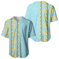 Hawaii Shell Tiare Anthurium Heliconia Lei Baseball Jersey With Tapa Pattern Baby Blue