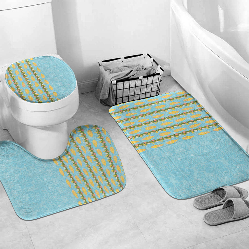 Hawaii Shell Tiare Anthurium Heliconia Lei Bathroom Set With Tapa Pattern Baby Blue