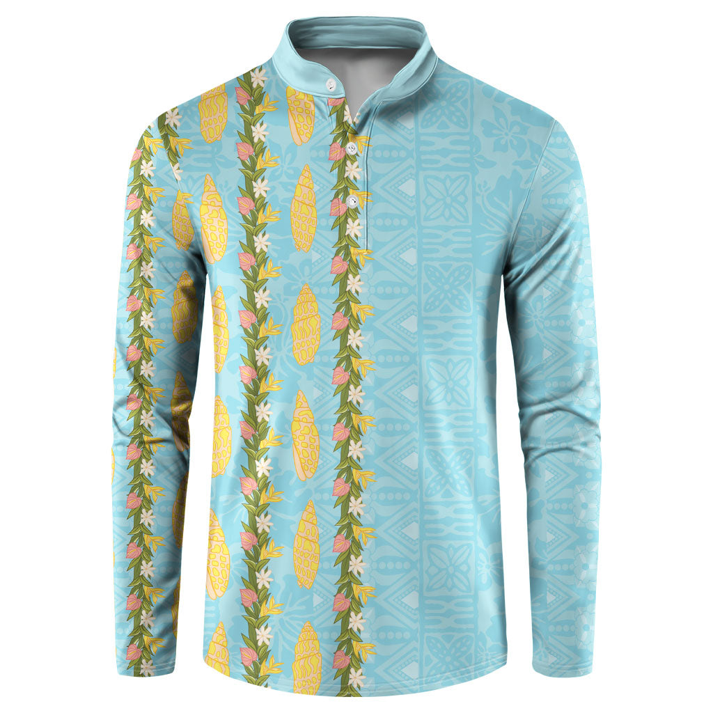 Hawaii Shell Tiare Anthurium Heliconia Lei Button Sweatshirt With Tapa Pattern Baby Blue LT05 Blue - Polynesian Pride