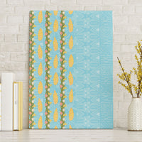 Hawaii Shell Tiare Anthurium Heliconia Lei Canvas Wall Art With Tapa Pattern Baby Blue