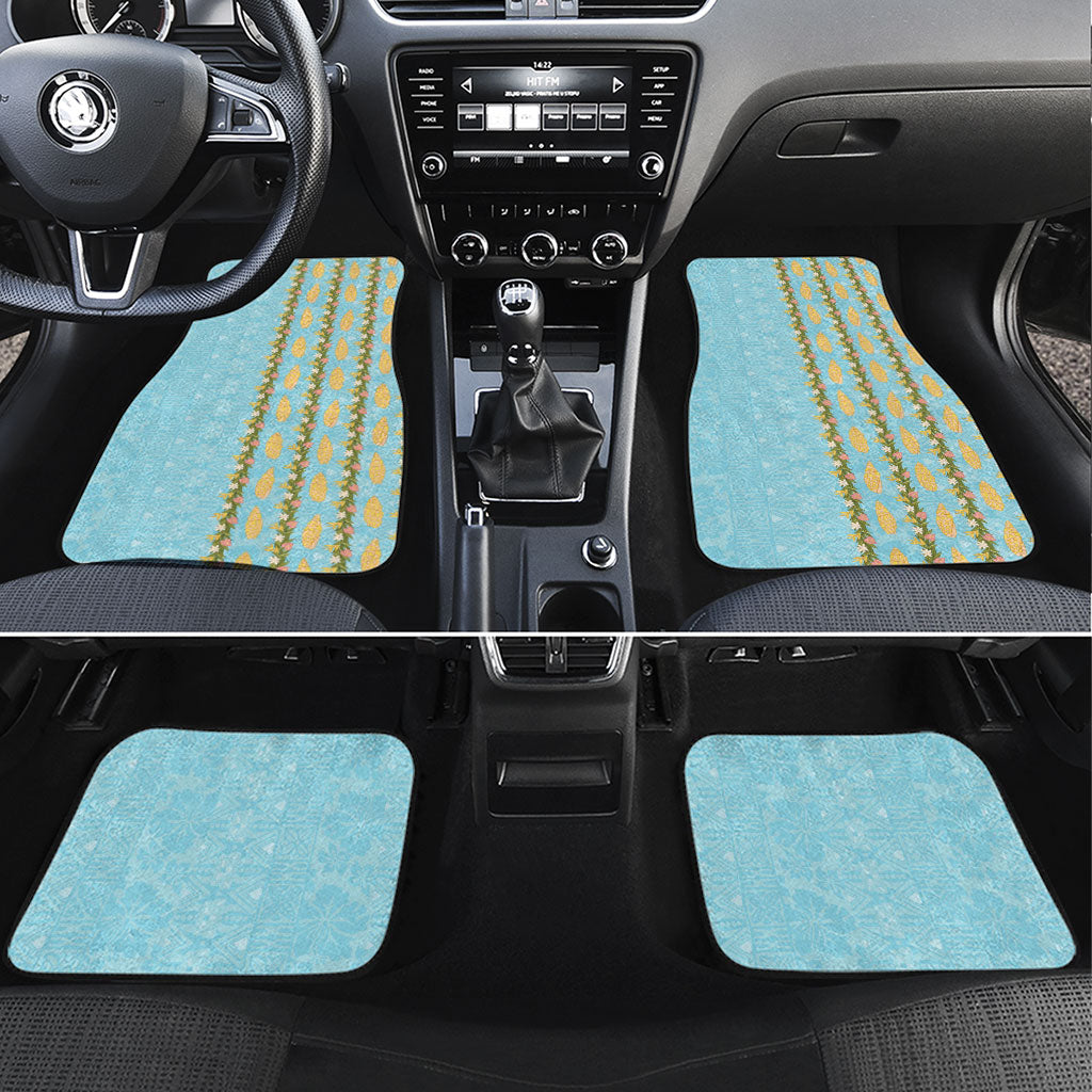 Hawaii Shell Tiare Anthurium Heliconia Lei Car Mats With Tapa Pattern Baby Blue