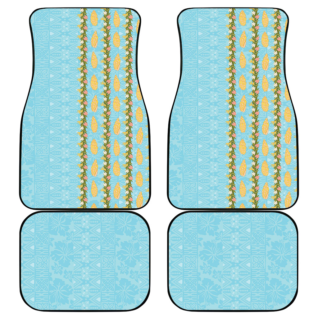 Hawaii Shell Tiare Anthurium Heliconia Lei Car Mats With Tapa Pattern Baby Blue