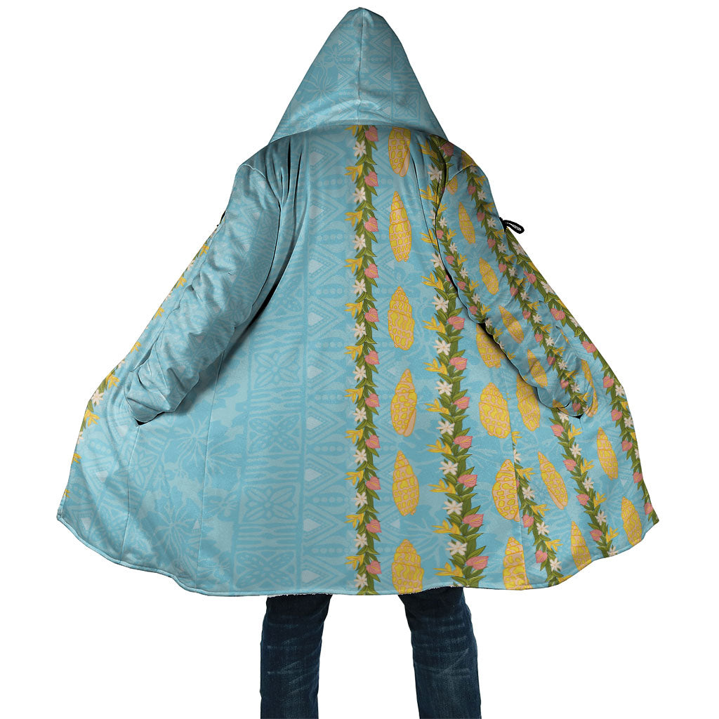 Hawaii Shell Tiare Anthurium Heliconia Lei Cloak With Tapa Pattern Baby Blue LT05 Unisex Blue - Polynesian Pride