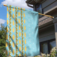 Hawaii Shell Tiare Anthurium Heliconia Lei Garden Flag With Tapa Pattern Baby Blue