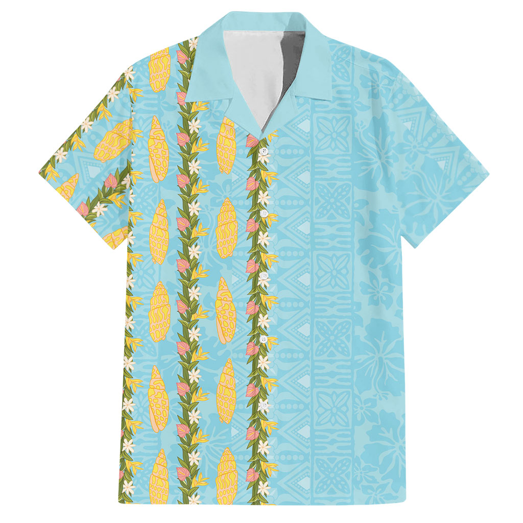 Hawaii Shell Tiare Anthurium Heliconia Lei Hawaiian Shirt With Tapa Pattern Baby Blue