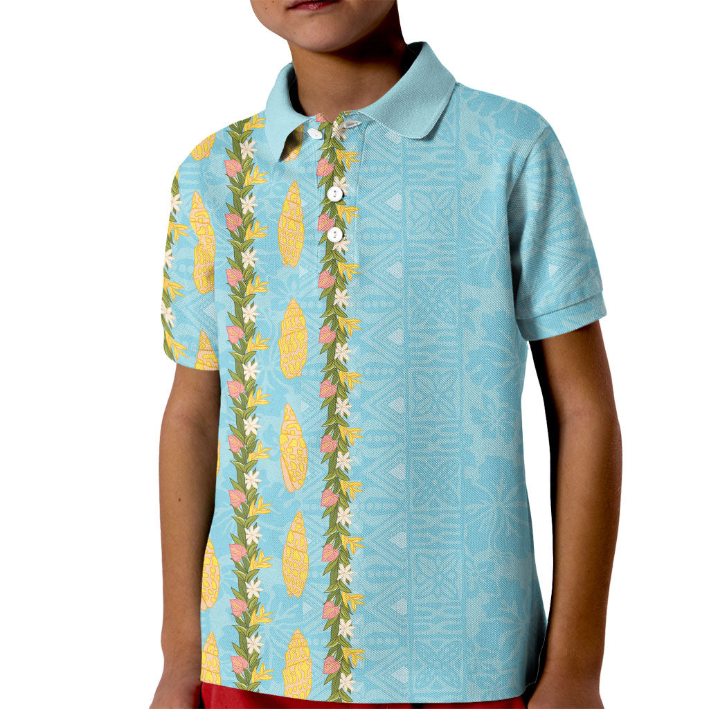 Hawaii Shell Tiare Anthurium Heliconia Lei Kid Polo Shirt With Tapa Pattern Baby Blue