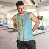 Hawaii Shell Tiare Anthurium Heliconia Lei Men Tank Top With Tapa Pattern Baby Blue