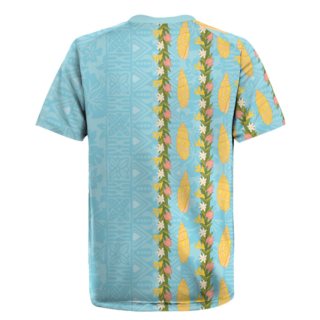 Hawaii Shell Tiare Anthurium Heliconia Lei Rugby Jersey With Tapa Pattern Baby Blue