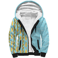 Hawaii Shell Tiare Anthurium Heliconia Lei Sherpa Hoodie With Tapa Pattern Baby Blue
