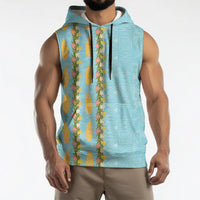 Hawaii Shell Tiare Anthurium Heliconia Lei Sleeveless Hoodie With Tapa Pattern Baby Blue