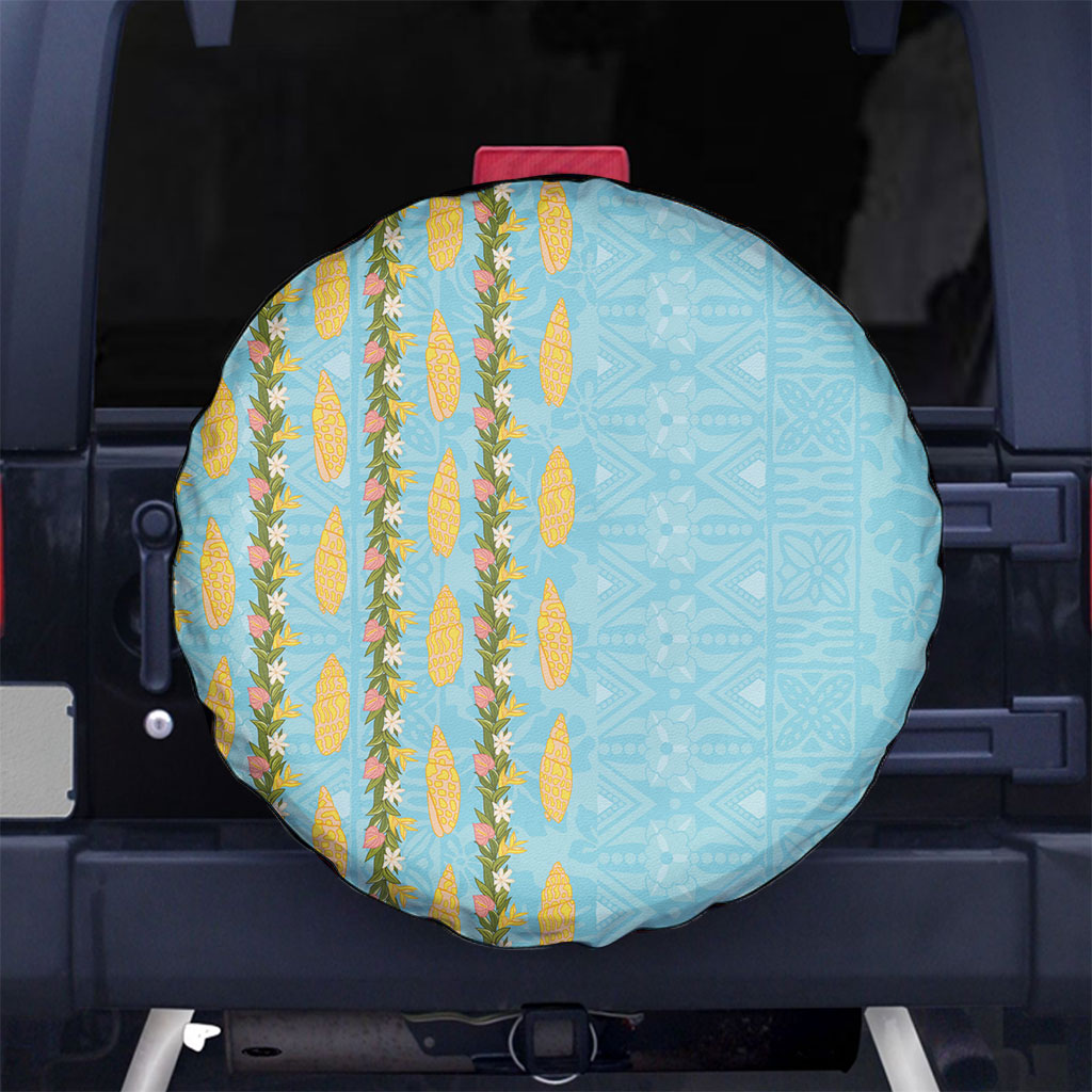 Hawaii Shell Tiare Anthurium Heliconia Lei Spare Tire Cover With Tapa Pattern Baby Blue