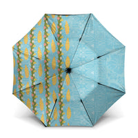 Hawaii Shell Tiare Anthurium Heliconia Lei Umbrella With Tapa Pattern Baby Blue