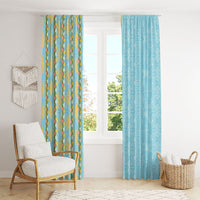 Hawaii Shell Tiare Anthurium Heliconia Lei Window Curtain With Tapa Pattern Baby Blue