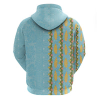 Hawaii Shell Tiare Anthurium Heliconia Lei Zip Hoodie With Tapa Pattern Baby Blue
