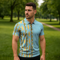 Hawaii Shell Tiare Anthurium Heliconia Lei Zipper Polo Shirt With Tapa Pattern Baby Blue