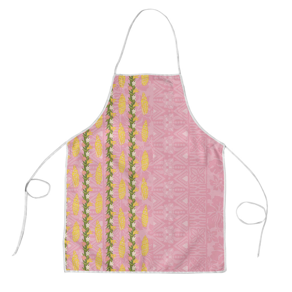 Hawaii Shell Tiare Anthurium Heliconia Lei Apron With Tapa Pattern Baby Pink LT05 Pink - Polynesian Pride