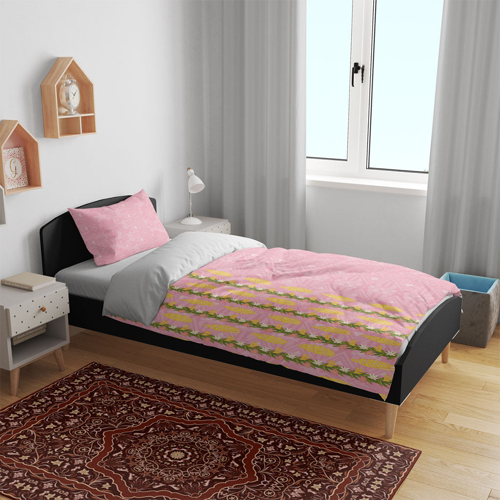 Hawaii Shell Tiare Anthurium Heliconia Lei Bedding Set With Tapa Pattern Baby Pink