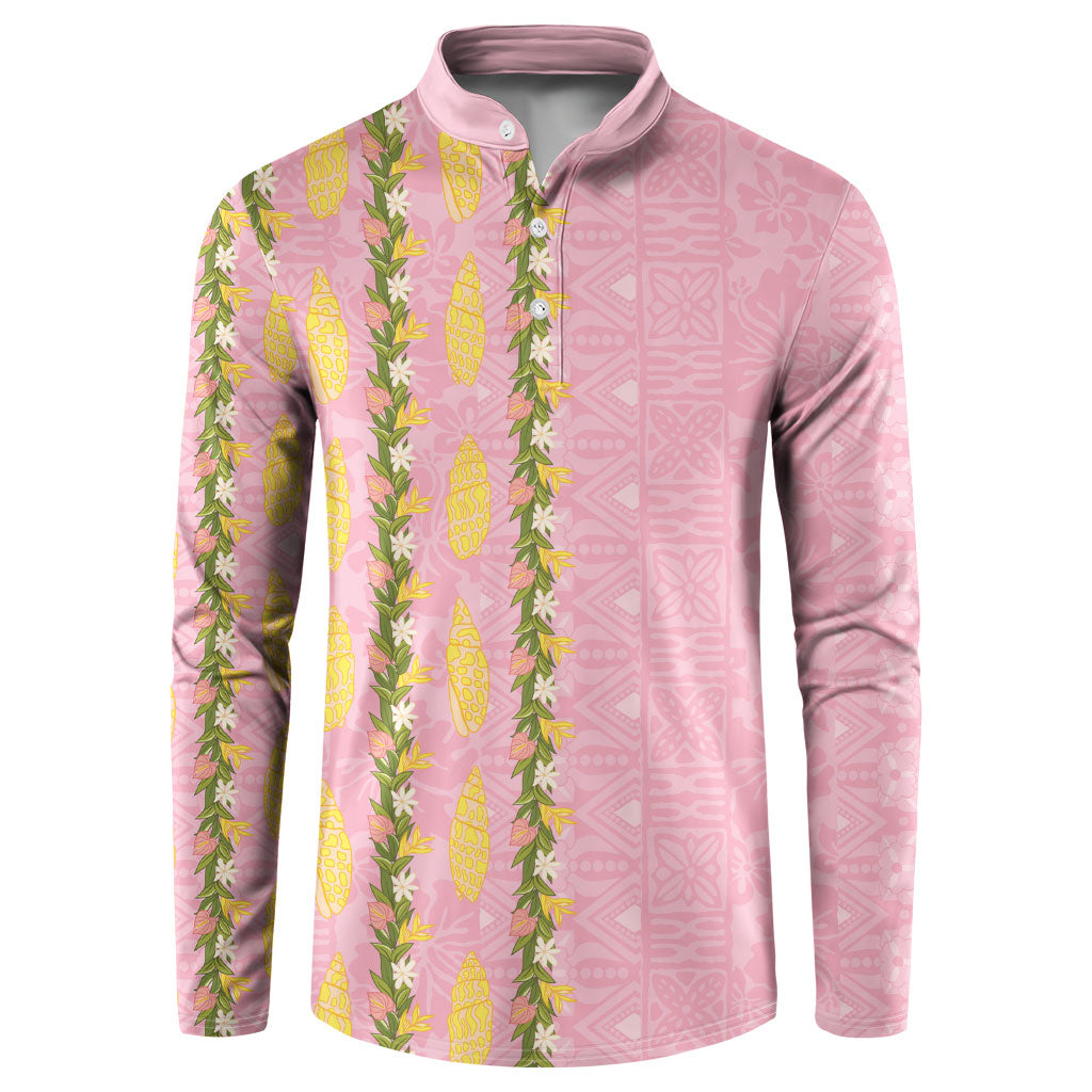 Hawaii Shell Tiare Anthurium Heliconia Lei Button Sweatshirt With Tapa Pattern Baby Pink LT05 Pink - Polynesian Pride