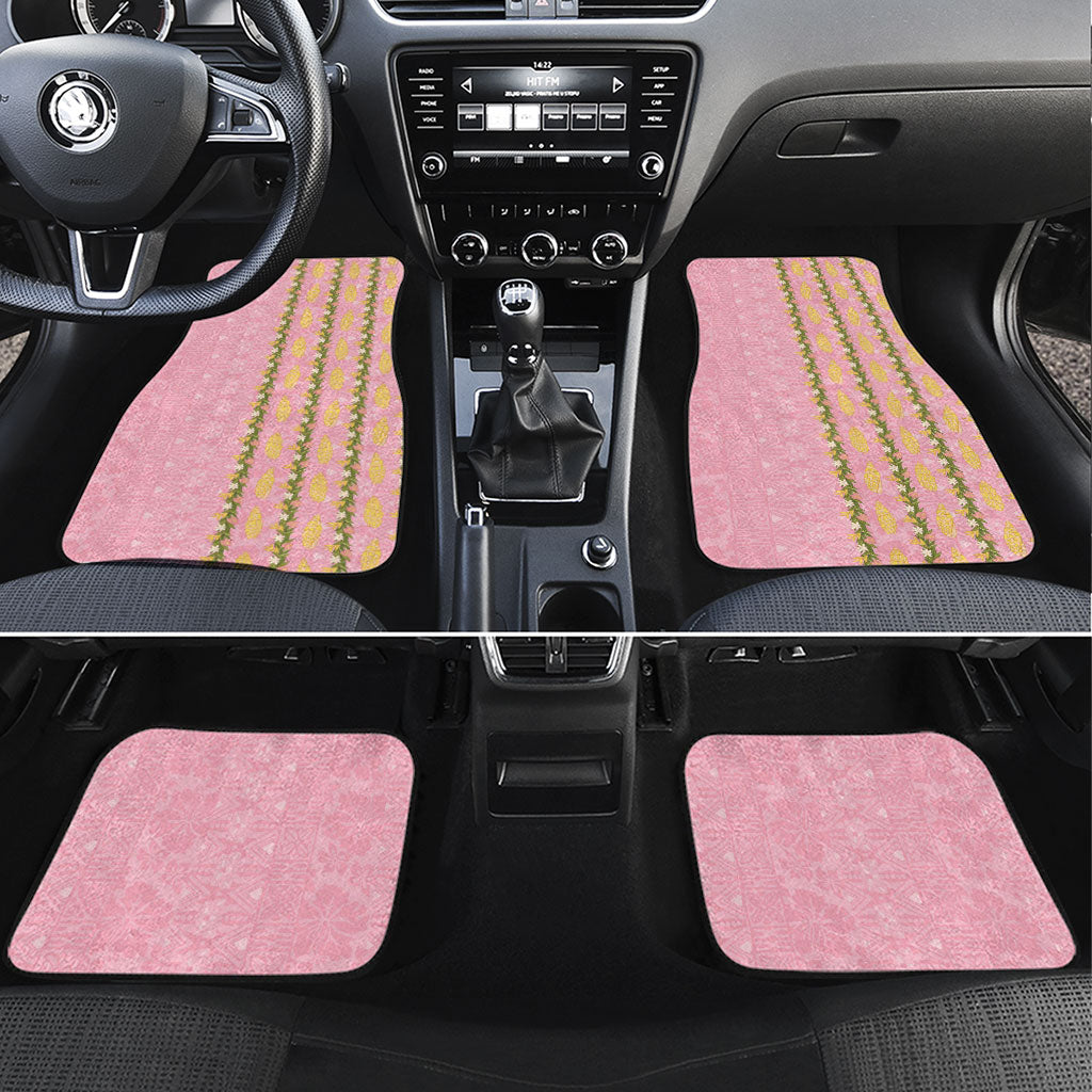 Hawaii Shell Tiare Anthurium Heliconia Lei Car Mats With Tapa Pattern Baby Pink