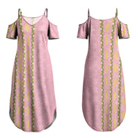 Hawaii Shell Tiare Anthurium Heliconia Lei Couples Matching Summer Maxi Dress and Hawaiian Shirt With Tapa Pattern Baby Pink LT05 - Polynesian Pride
