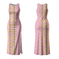 Hawaii Shell Tiare Anthurium Heliconia Lei Couples Matching Tank Maxi Dress and Long Sleeve Button Shirt With Tapa Pattern Baby Pink LT05 - Polynesian Pride