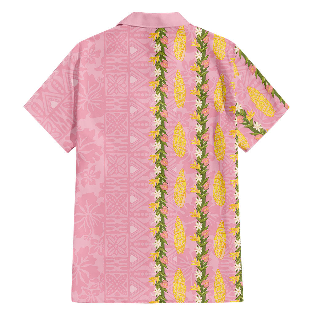 Hawaii Shell Tiare Anthurium Heliconia Lei Family Matching Short Sleeve Bodycon Dress and Hawaiian Shirt With Tapa Pattern Baby Pink