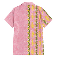 Hawaii Shell Tiare Anthurium Heliconia Lei Family Matching Summer Maxi Dress and Hawaiian Shirt With Tapa Pattern Baby Pink
