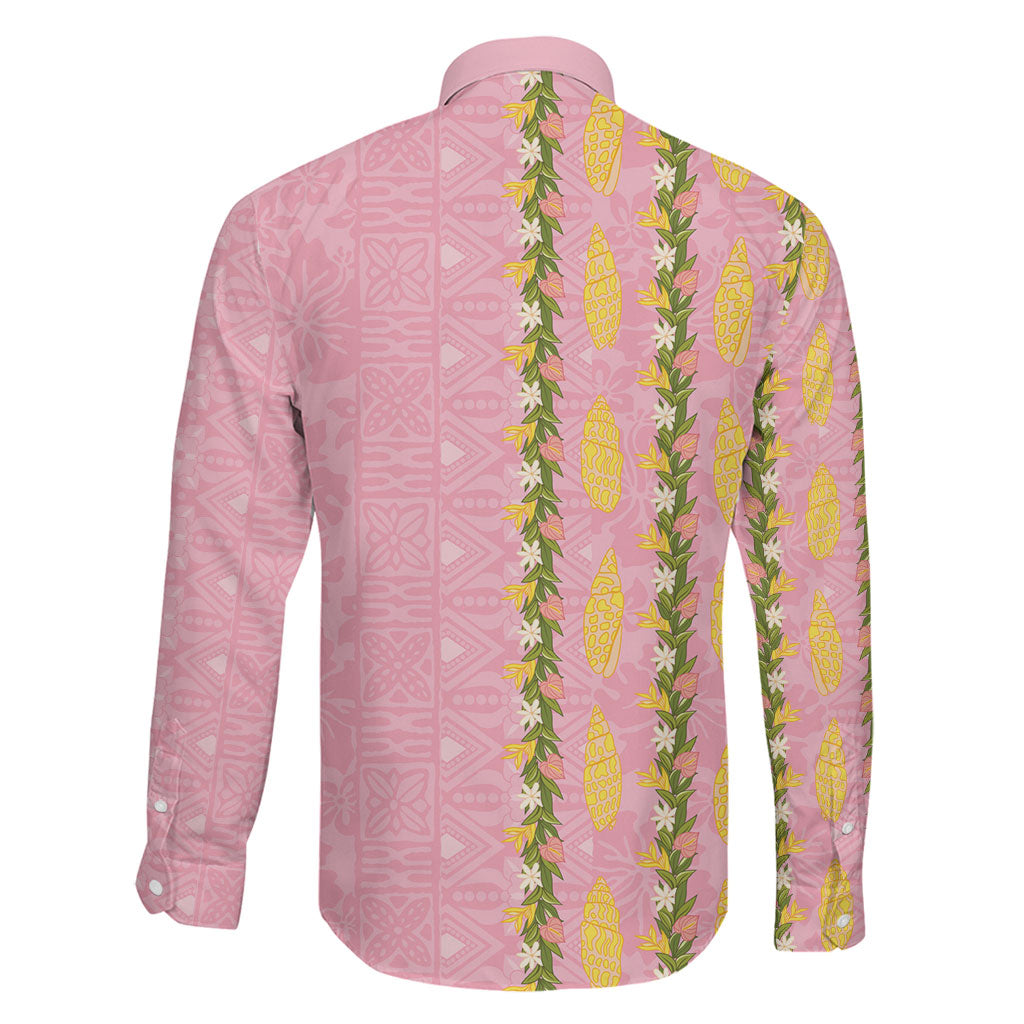 Hawaii Shell Tiare Anthurium Heliconia Lei Family Matching Tank Maxi Dress and Hawaiian Shirt With Tapa Pattern Baby Pink