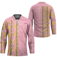 Hawaii Shell Tiare Anthurium Heliconia Lei Hockey Jersey With Tapa Pattern Baby Pink