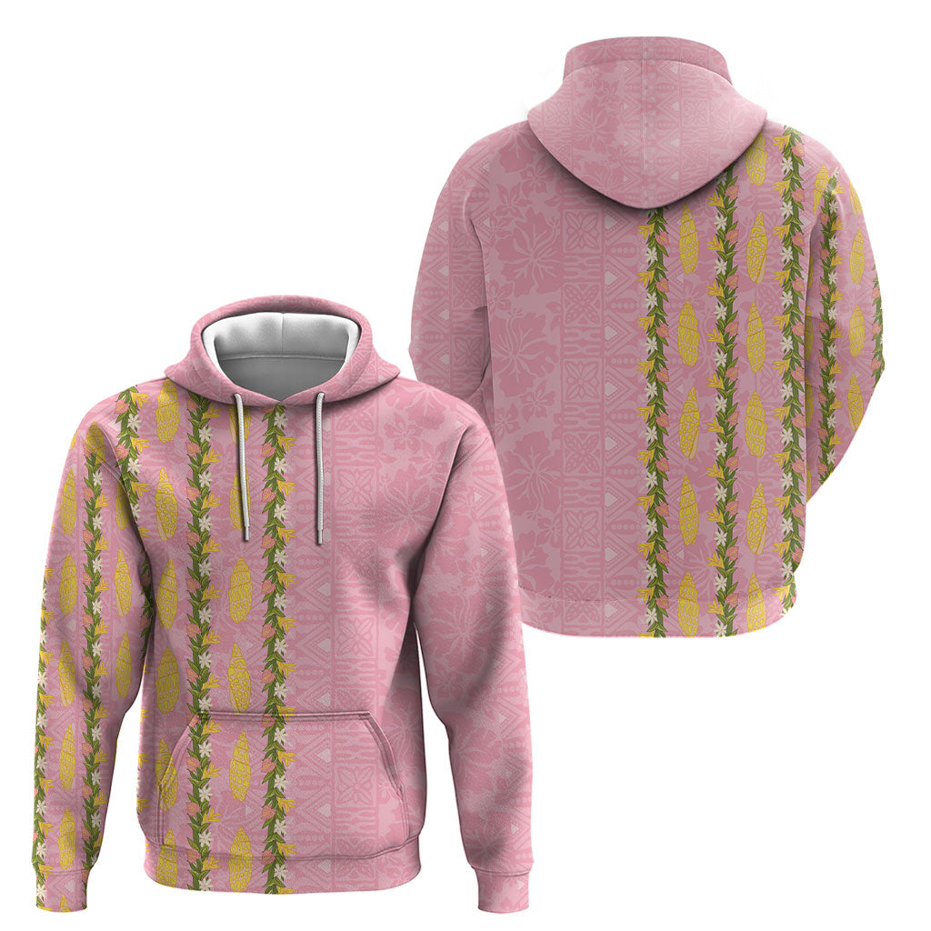 Hawaii Shell Tiare Anthurium Heliconia Lei Hoodie With Tapa Pattern Baby Pink