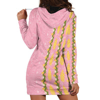Hawaii Shell Tiare Anthurium Heliconia Lei Hoodie Dress With Tapa Pattern Baby Pink