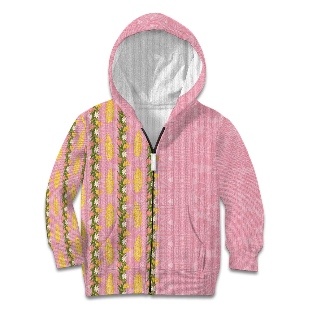 Hawaii Shell Tiare Anthurium Heliconia Lei Kid Hoodie With Tapa Pattern Baby Pink