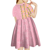 Hawaii Shell Tiare Anthurium Heliconia Lei Kid Short Sleeve Dress With Tapa Pattern Baby Pink