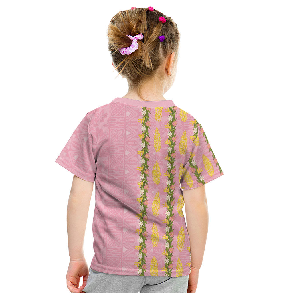 Hawaii Shell Tiare Anthurium Heliconia Lei Kid T Shirt With Tapa Pattern Baby Pink