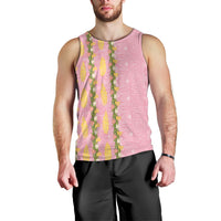 Hawaii Shell Tiare Anthurium Heliconia Lei Men Tank Top With Tapa Pattern Baby Pink