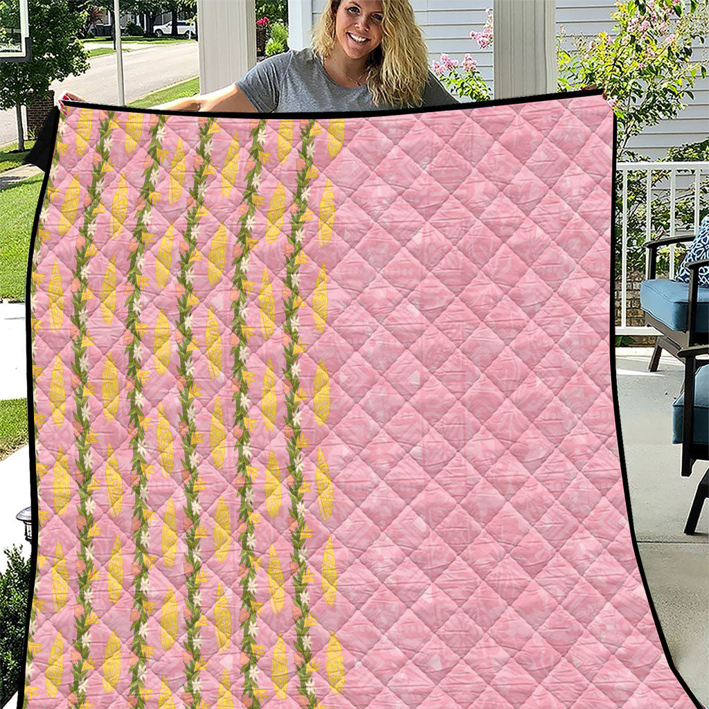 Hawaii Shell Tiare Anthurium Heliconia Lei Quilt With Tapa Pattern Baby Pink LT05 Pink - Polynesian Pride
