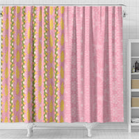 Hawaii Shell Tiare Anthurium Heliconia Lei Shower Curtain With Tapa Pattern Baby Pink