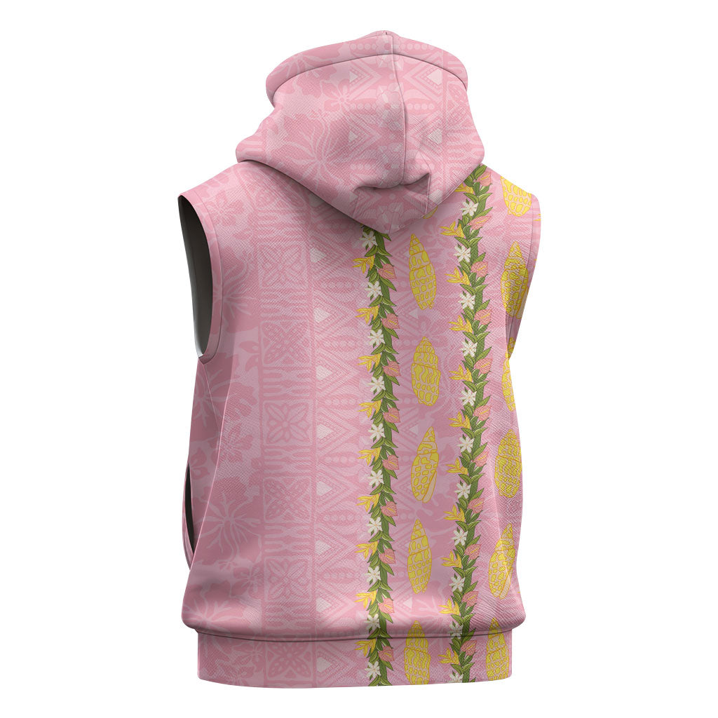 Hawaii Shell Tiare Anthurium Heliconia Lei Sleeveless Hoodie With Tapa Pattern Baby Pink