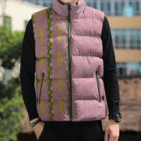 Hawaii Shell Tiare Anthurium Heliconia Lei Sleeveless Puffer Jacket With Tapa Pattern Baby Pink