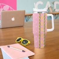 Hawaii Shell Tiare Anthurium Heliconia Lei Tumbler With Handle With Tapa Pattern Baby Pink