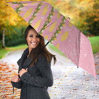 Hawaii Shell Tiare Anthurium Heliconia Lei Umbrella With Tapa Pattern Baby Pink