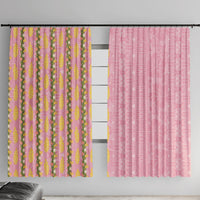 Hawaii Shell Tiare Anthurium Heliconia Lei Window Curtain With Tapa Pattern Baby Pink